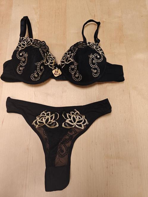 Lingerieset zwart met beige maat C80 + L, Nieuw!, Kleding | Dames, Ondergoed en Lingerie, Setje, Zwart, Ophalen of Verzenden