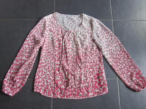 roos-grijs-witte bloes met blaadjes van het merk Damart, Kleding | Dames, Blouses en Tunieken, Zo goed als nieuw, Maat 38/40 (M)