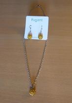 Set Ketting hanger oorbellen bol Strass Goudkleurig-geel, Handtassen en Accessoires, Kettingen, Ophalen of Verzenden, Geel