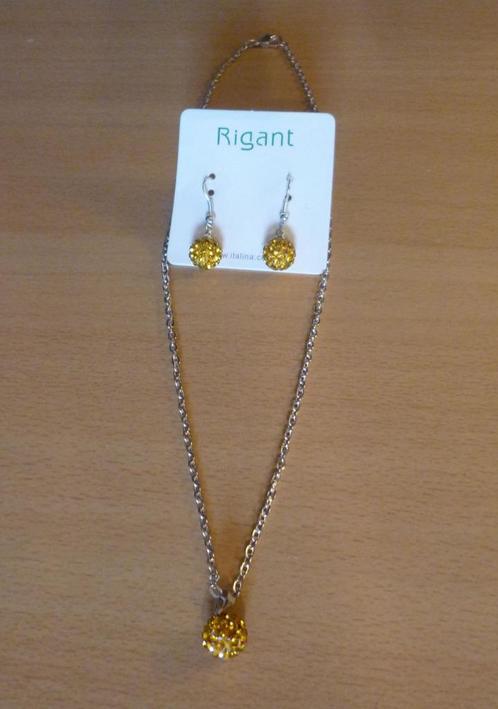 Set Ketting hanger oorbellen bol Strass Goudkleurig-geel, Handtassen en Accessoires, Kettingen, Geel, Ophalen of Verzenden