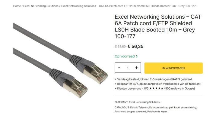 RJ45 CAT 6A 10Gb/s kabel NIEUW, Computers en Software, Pc- en Netwerkkabels, Nieuw, Ophalen of Verzenden