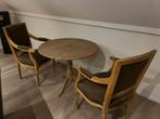 Eiken bijzettafel met 2 eiken stoelen, Huis en Inrichting, Tafels | Bijzettafels, Ophalen, Gebruikt, Rond, Cottage