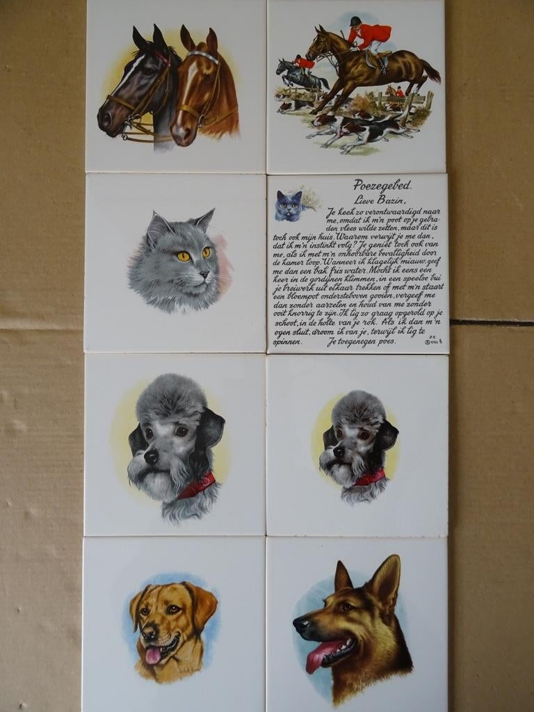 Vintage Mosa tegel tegels paard poes kat hond 19euro p. stuk, Antiek en Kunst, Curiosa en Brocante, Ophalen of Verzenden