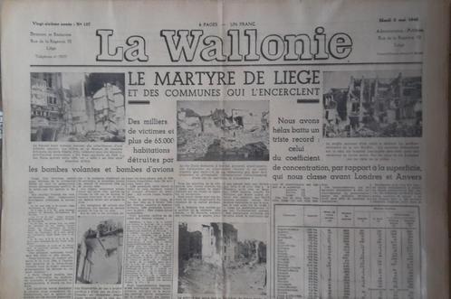 Journal La Wallonie du 8 mai 1945, Verzamelen, Tijdschriften, Kranten en Knipsels, Krant, 1940 tot 1960, Ophalen of Verzenden