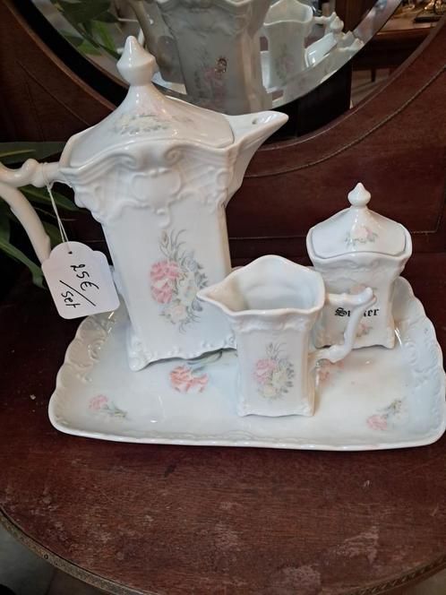 Vintage porseleinen koffie- en theeset met dienblad (5-delig, Antiek en Kunst, Antiek | Porselein, Ophalen of Verzenden