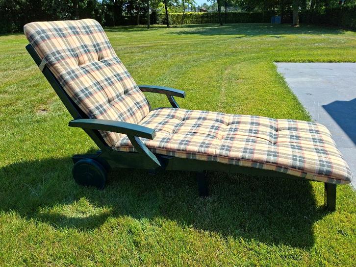 Ligzetels met kussens (2), Jardin & Terrasse, Chaises longues, Comme neuf, Synthétique, Pliant, Réglable, Mobile, Enlèvement