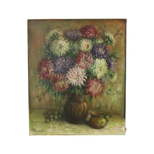 Groot Bloemen Stilleven Schilderij Dahlia’s Gesigneerd, Antiek en Kunst, Kunst | Schilderijen | Klassiek, Ophalen of Verzenden