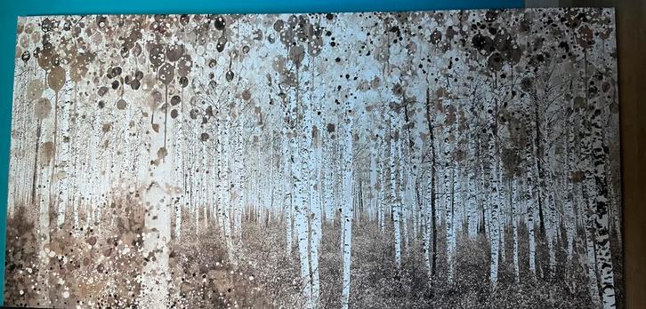 canvasdoek 120x60 cm aquarel bos, Huis en Inrichting, Woonaccessoires | Wanddecoraties, Zo goed als nieuw, Ophalen