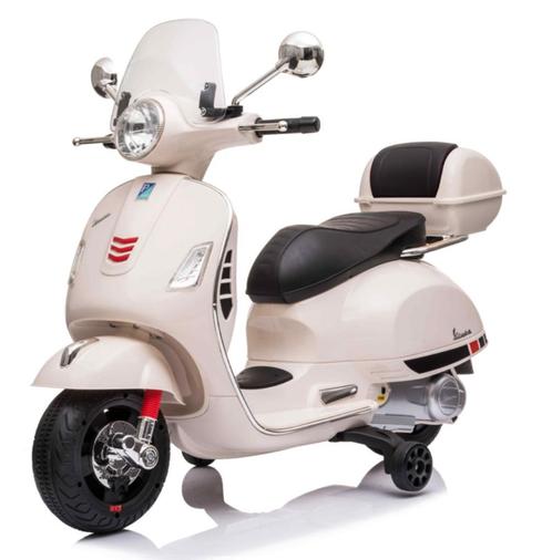 Vespa GTS Super 12v scooter wit Leer / MP3 / AUX verlicht., Kinderen en Baby's, Speelgoed | Buiten | Accuvoertuigen, Nieuw, Ophalen of Verzenden