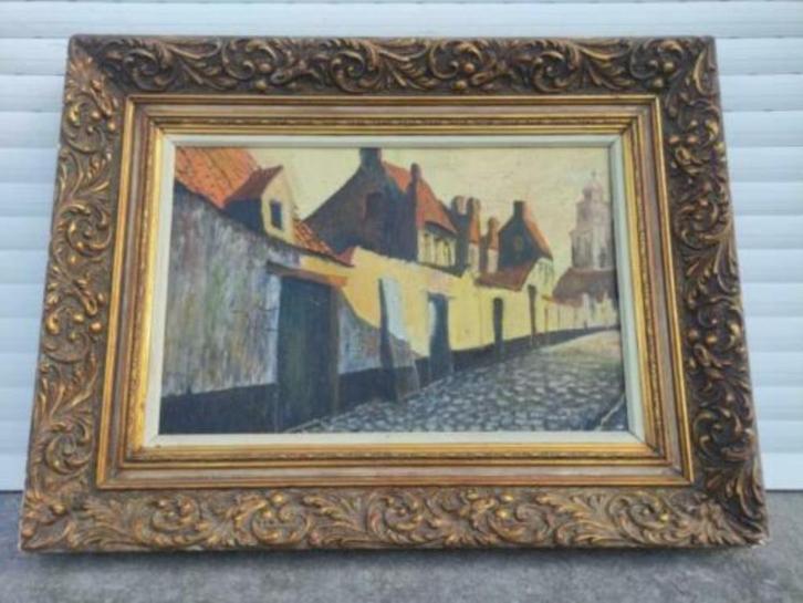 huile sur panneau ruelle a bruges signe Walter Jonckheere, Antiek en Kunst, Kunst | Schilderijen | Klassiek, Ophalen of Verzenden