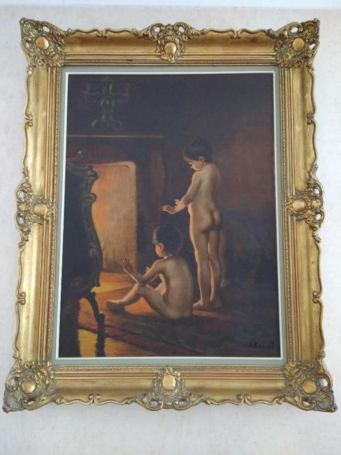 SCHILDERIJ, KINDEREN BIJ DE HAARD, Antiek en Kunst, Kunst | Schilderijen | Klassiek, Ophalen