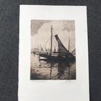 Ets Jos Pas, “visschenbooten” gesigneerd, Antiek en Kunst, Kunst | Etsen en Gravures, Ophalen of Verzenden