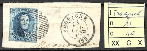 BELGIQUE N 10 G SUR FRAGMENT D'IODOIGNE, Timbres & Monnaies, Timbres | Europe | Belgique, Affranchi, Europe, Enlèvement ou Envoi