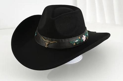 Cowboyhoed Zwart Metalen Bull kop Gebloemde Band (Nieuw), Kleding | Heren, Hoeden en Petten, Nieuw, Hoed, 57 cm (M, 7⅛ inch) of minder