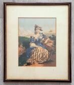 Baxter print The Belle of the Village in fraaie oude lijst, Antiek en Kunst, Kunst | Etsen en Gravures, Ophalen of Verzenden