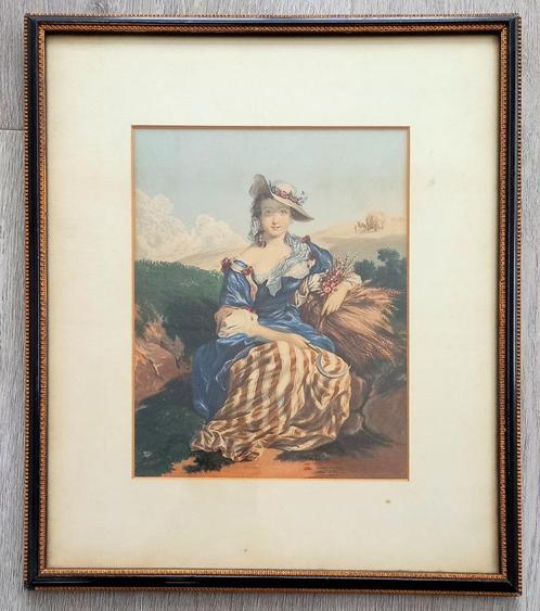 Baxter print The Belle of the Village in fraaie oude lijst, Antiek en Kunst, Kunst | Etsen en Gravures, Ophalen of Verzenden