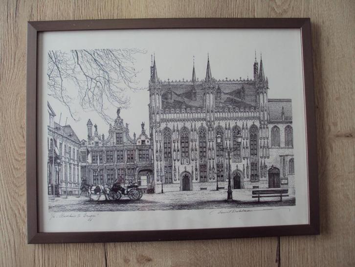 Litho van Daniël Winkelmans "Stadhuis te Brugge., Antiek en Kunst, Kunst | Litho's en Zeefdrukken, Ophalen of Verzenden