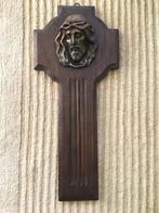 Groot volhouten kruisbeeld met christushoofd, Antiek en Kunst, Antiek | Religieuze voorwerpen, Ophalen