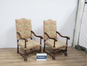 Set van 2 Antiek Walnoten Louis XVI Stijl Herenstoelen beschikbaar voor biedingen