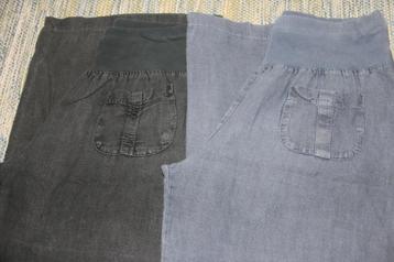 Pantalon en lin avec large ceinture élastique noir ou bleu beschikbaar voor biedingen
