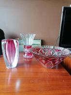 2 vases + coupe XL Val Saint Lambert vintage verre taillé Ar, Enlèvement ou Envoi