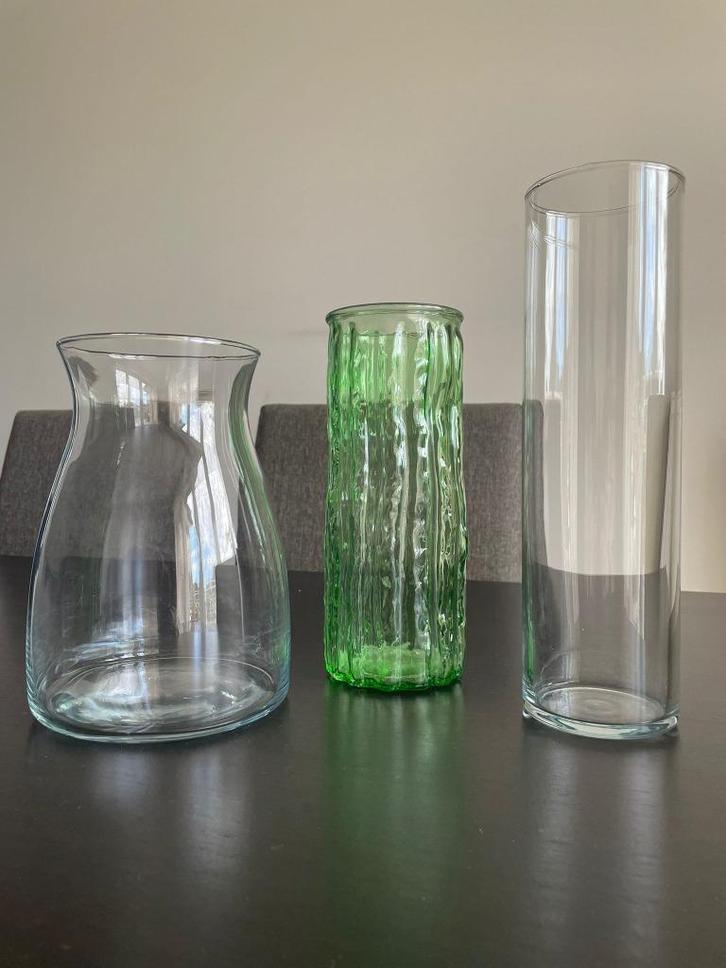 3 glazen vazen - Verschillende stijlen!, Huis en Inrichting, Woonaccessoires | Vazen, Gebruikt, Glas, Ophalen