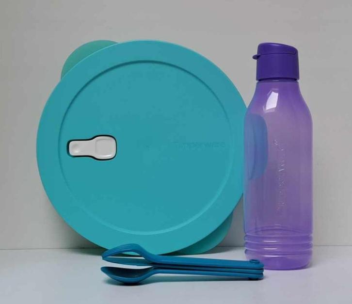 Tupperware™ « Crystalwave » Assiette + Bouteille + Couverts, Maison & Meubles, Cuisine| Tupperware, Neuf, Boîte, Bleu, Violet