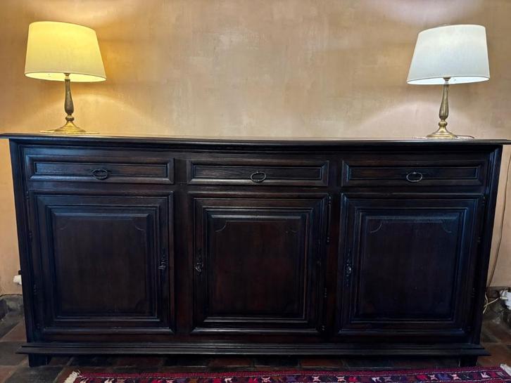 Massieve houten dressoir 210 cm–landelijke stijl–zeer stevig, Huis en Inrichting, Kasten | Dressoirs, Gebruikt, 200 cm of meer