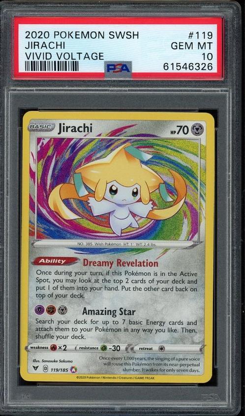 Jirachi [Amazing Rare] PSA 10 - 119/185 - Vivid Voltage 2020, Hobby en Vrije tijd, Verzamelkaartspellen | Pokémon, Zo goed als nieuw