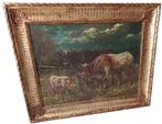 grazende koeien in het veld., Antiquités & Art, Art | Peinture | Classique, Enlèvement ou Envoi