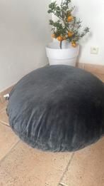 Pouf coussin rembourré en velours gris, Enlèvement, Comme neuf, Gris, Rond