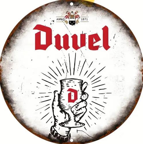 Reclamebord vintage Duvel (rond 2) - mancave poolhouse nieuw, Verzamelen, Biermerken, Nieuw, Reclamebord, Plaat of Schild, Duvel