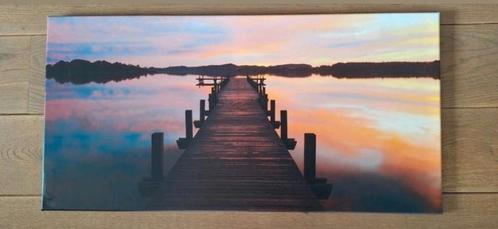 Canvas meerzicht bij zonsondergang 80 x 40 cm, Huis en Inrichting, Woonaccessoires | Schilderijen, Tekeningen en Foto's, Zo goed als nieuw