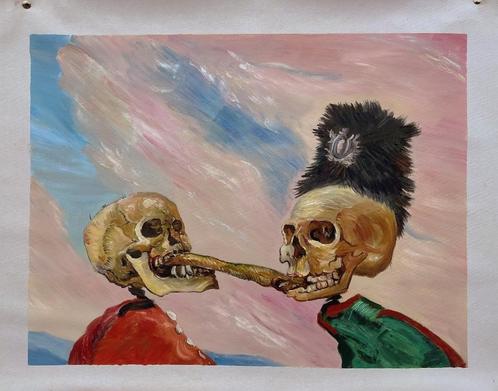 Replica van Ensor: Skeletten bekvechtend om een bokking, Antiquités & Art, Art | Peinture | Classique, Envoi