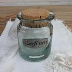 Franse dik glazen pot met kurk met tinnen schildje: Safran, Enlèvement ou Envoi