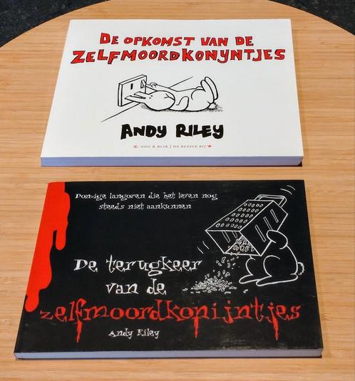 Twee boeken over de zelfmoordkonijntjes - Andy Riley, Boeken, Humor, Zo goed als nieuw, Cartoons, Ophalen