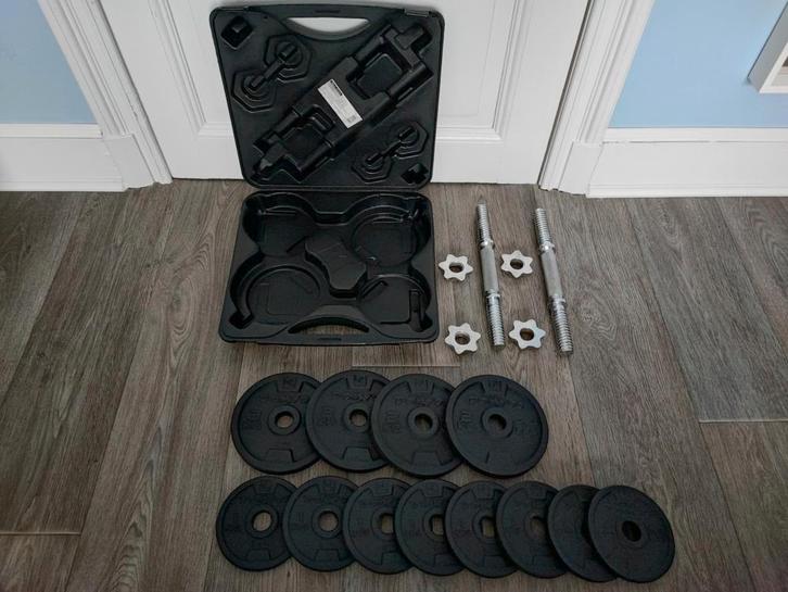 Domyos Halterset. (20kg) (Als nieuw!), Sport en Fitness, Fitnessmaterialen, Zo goed als nieuw, Halterset, Armen, Benen, Borst
