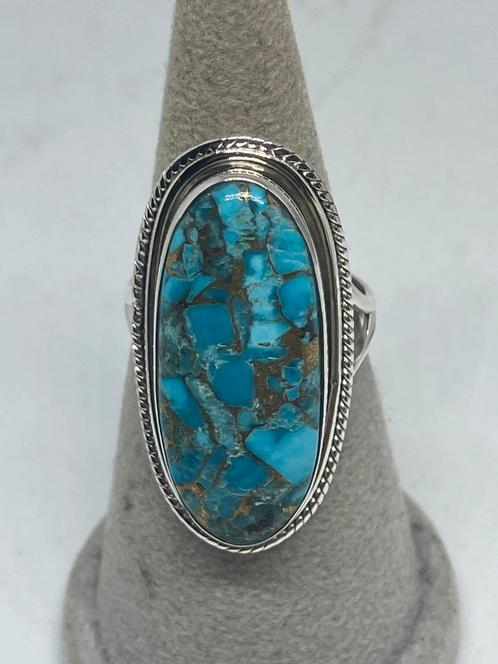 Zilveren Ring met Natuurlijke Turkoois, Handtassen en Accessoires, Ringen, Nieuw, Dame, Blauw, Zilver, Met edelsteen, Ophalen of Verzenden