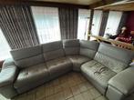 Hoeksalon leder grijs met elec. relax, Ophalen, Gebruikt, 100 tot 125 cm, Leer