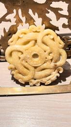 Vintage Chinese Old Carved Dragon Jade Bi Pendant Amulet, Enlèvement ou Envoi