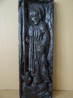 Sculpture sur bois ancienne archange Michel et dragon 59cm, Enlèvement ou Envoi
