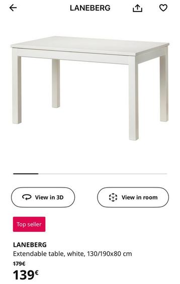 IKEA LANEBERG uitschuifbare eettafel - wit beschikbaar voor biedingen