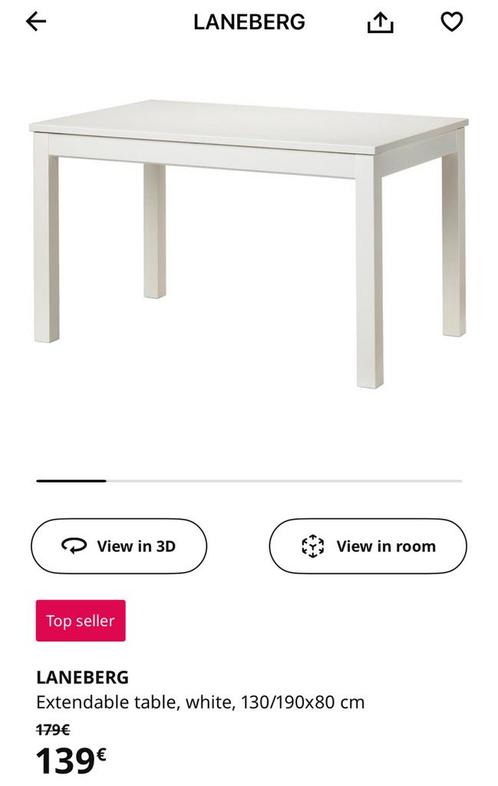 IKEA LANEBERG uitschuifbare eettafel - wit, Huis en Inrichting, Tafels | Eettafels, Zo goed als nieuw, Ophalen