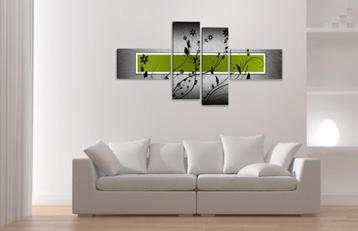 Nieuw * 4 Luik Canvas Schilderij * Abstract Groen Grijs beschikbaar voor biedingen