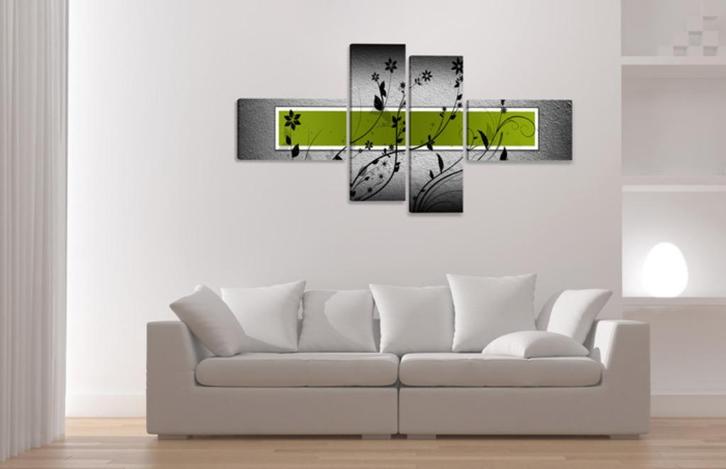 Nieuw * 4 Luik Canvas Schilderij * Abstract Groen Grijs, Huis en Inrichting, Woonaccessoires | Schilderijen, Tekeningen en Foto's