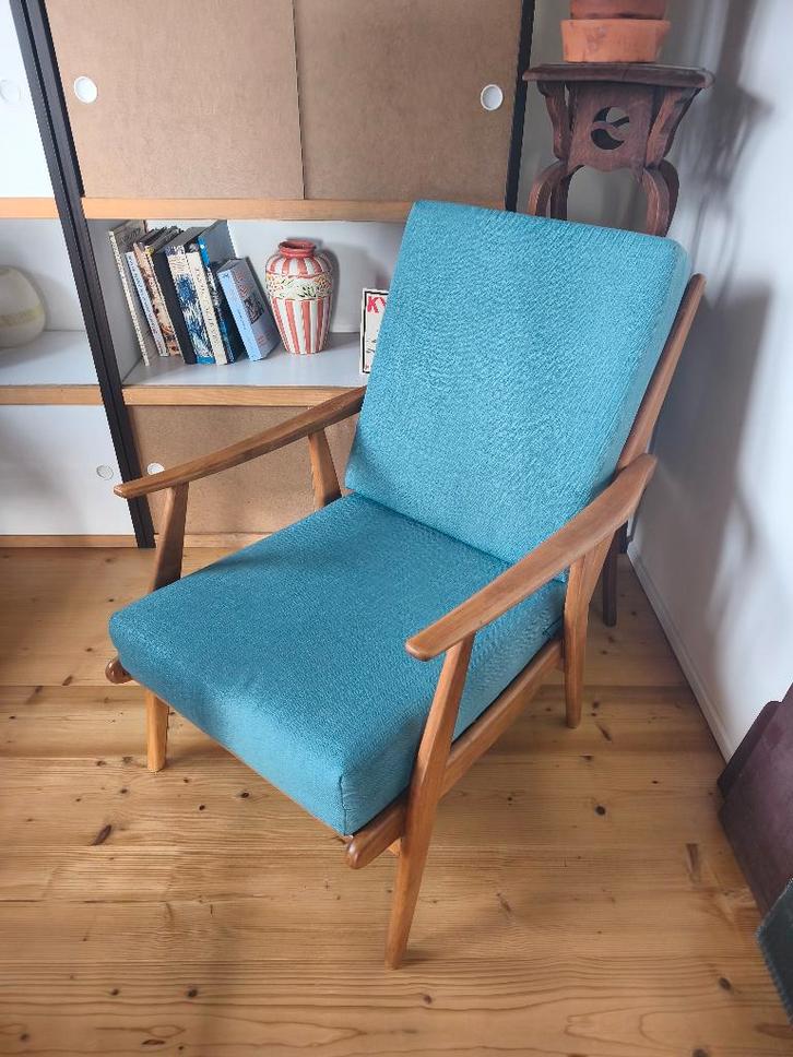 Fauteuil vintage, Maison & Meubles, Fauteuils, Utilisé, Bois, Tissus, 50 à 75 cm, 75 à 100 cm, Enlèvement