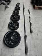 107,5kg Sidea Rubberen Olympische Gewichten + 2 Barbells, Ophalen, Gebruikt, Halterschijven