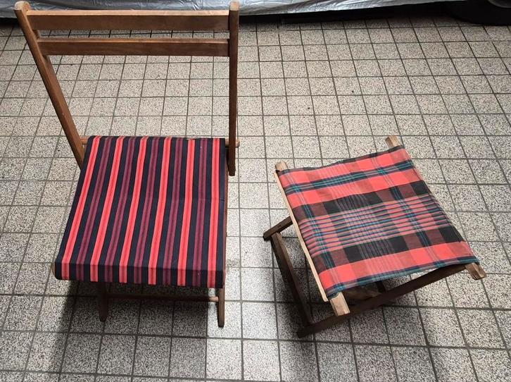 Vintage houten vouwset stoel en kruk, Antiek en Kunst, Curiosa en Brocante, Ophalen of Verzenden
