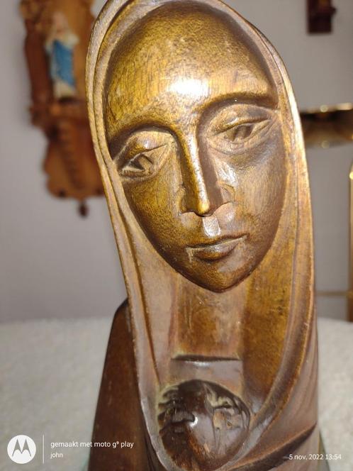 Buste africain en bois sculpté à la main de Marie et de l'en, Antiquités & Art, Art | Art non-occidental, Enlèvement ou Envoi