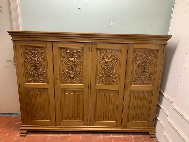 Eikenhouten boekenkast: Hofleverancier H.F. Jansen zn, Huis en Inrichting, Kasten | Dressoirs, Gebruikt, Met deur(en), Met plank(en)